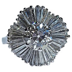 Vintage GIA 4.06ctw Old European Cut Diamond Ballerina Cocktail Platinum Ring