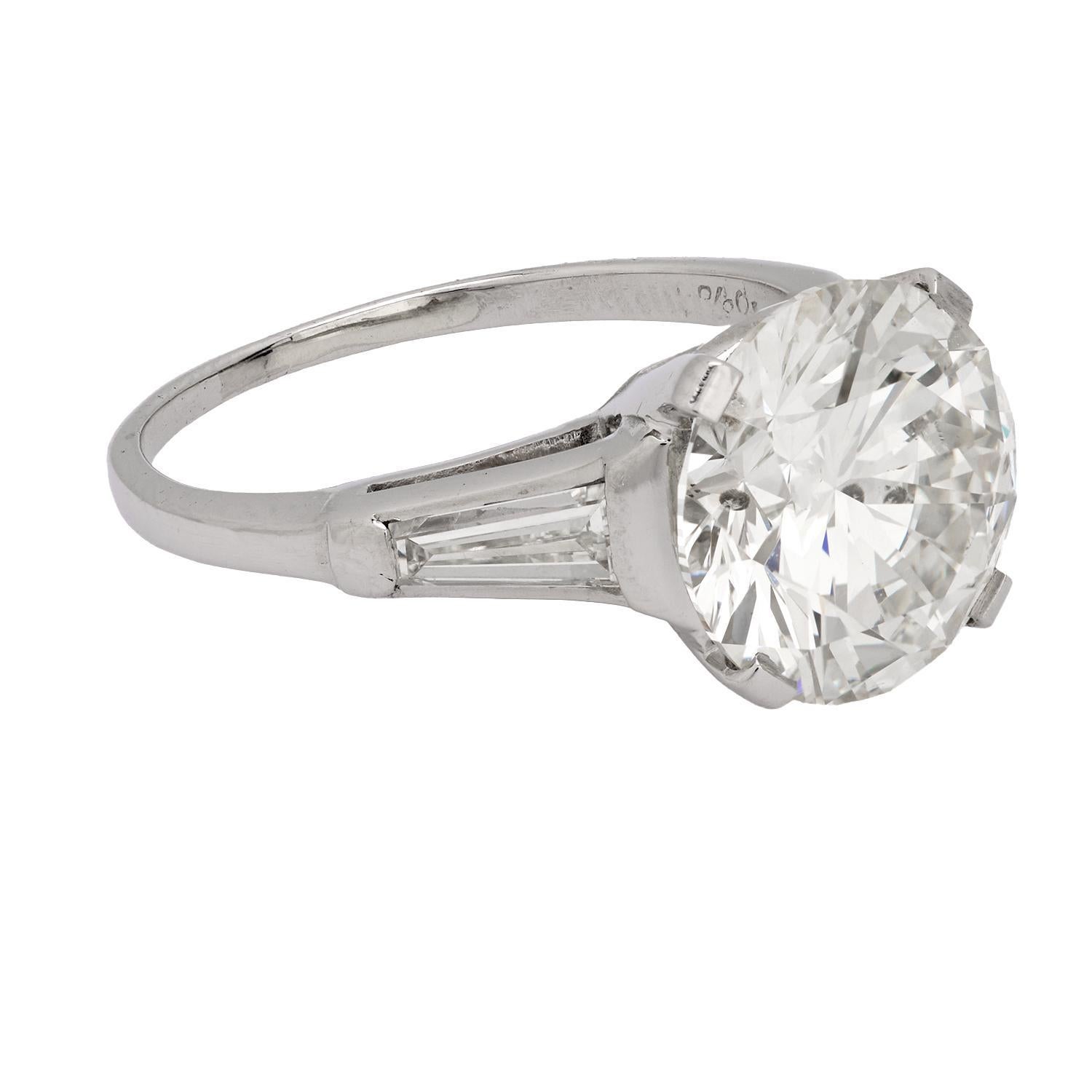 Verlobungsring aus Platin mit GIA 4.08 Karat Diamant im Vintage-Stil im Zustand „Gut“ im Angebot in Beverly Hills, CA