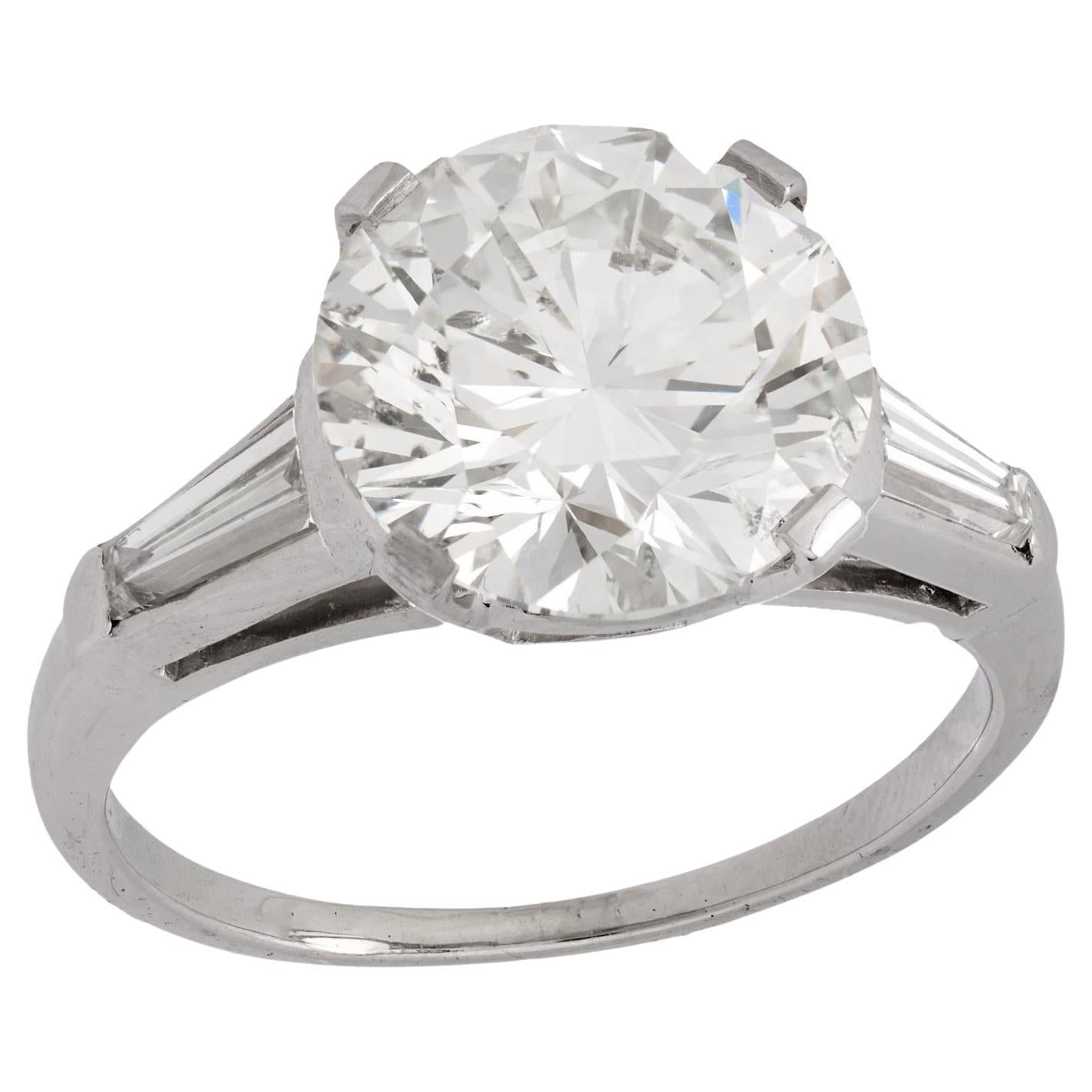 Vintage GIA 4.08 carat diamond platinum engagement ring