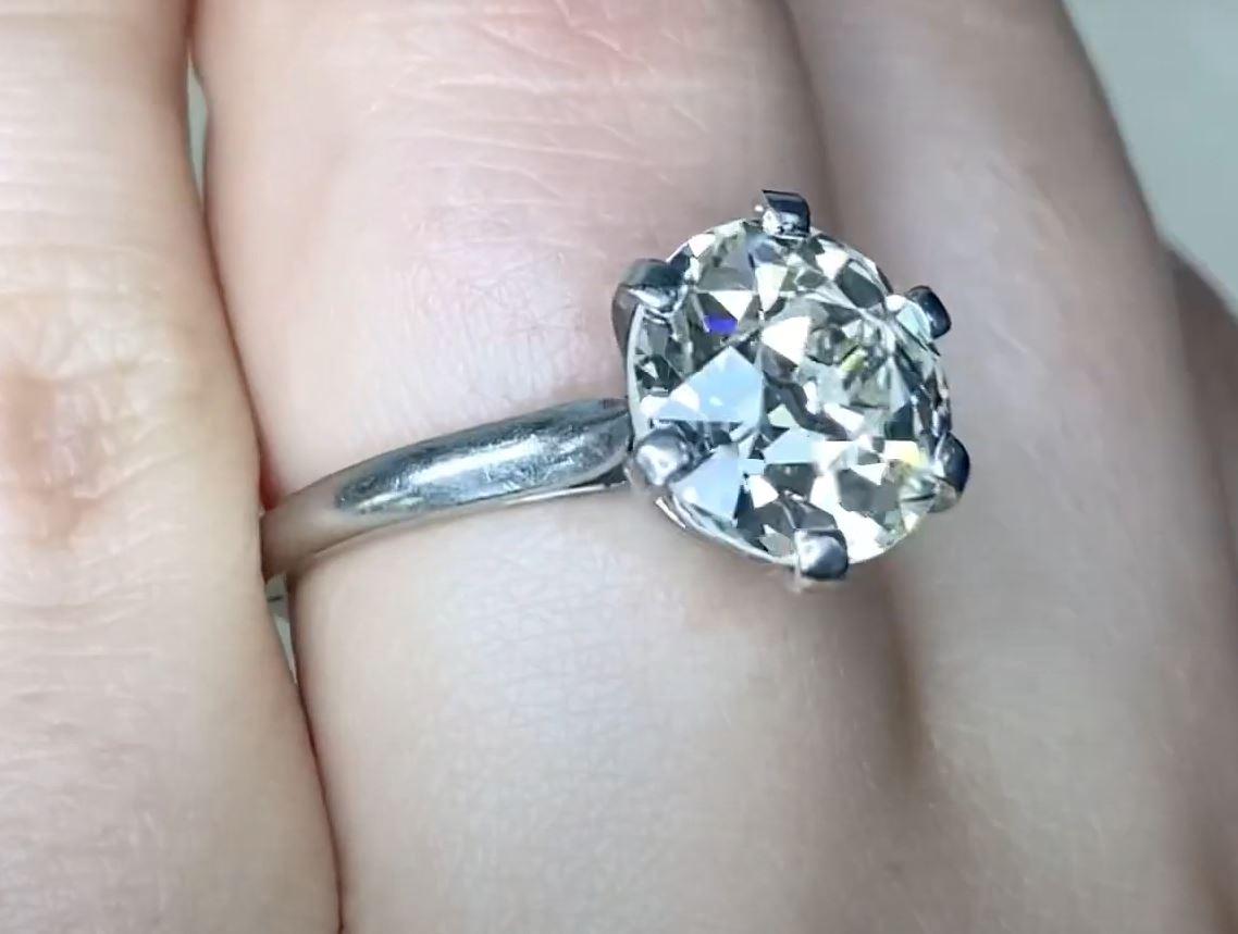 Vintage GIA 4.08ct Old European Cut Diamond Solitaire Engagement Ring, Platinum For Sale 1
