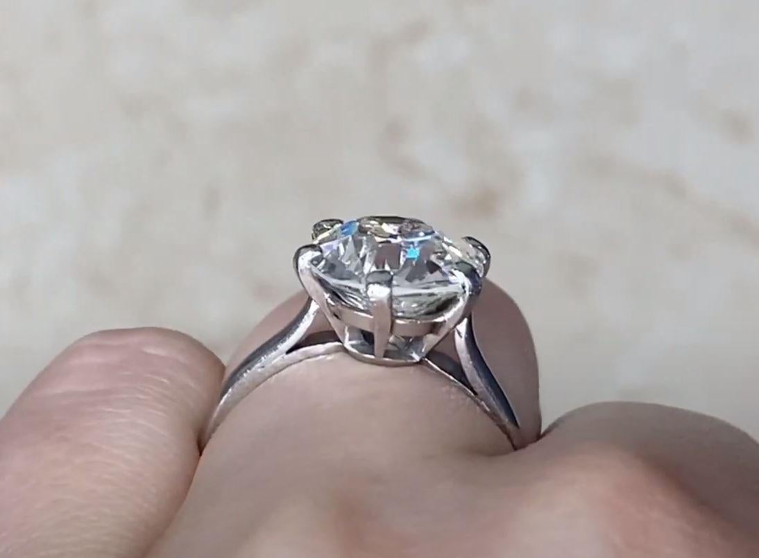 Vintage GIA 4.08ct Old European Cut Diamond Solitaire Engagement Ring, Platinum For Sale 3