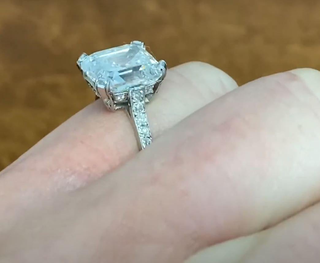 Vintage GIA 4.09ct Emerald Cut Diamond Engagement Ring, VS1 Clarity, Platinum For Sale 2