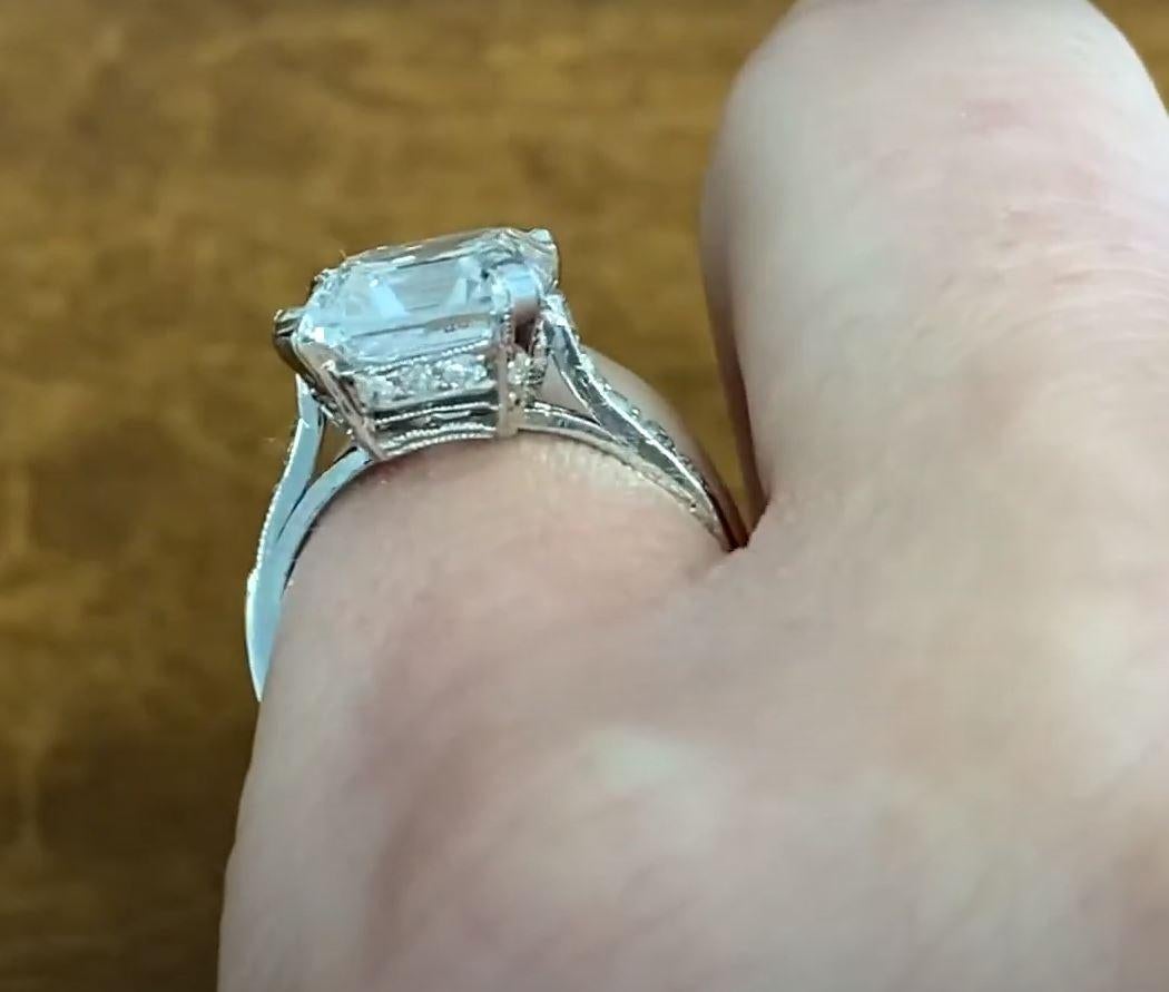 Vintage GIA 4.09ct Emerald Cut Diamond Engagement Ring, VS1 Clarity, Platinum For Sale 3