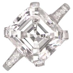 Bague de fiançailles vintage en platine avec diamant taille émeraude de 4,09 carats certifié GIA, pureté VS1