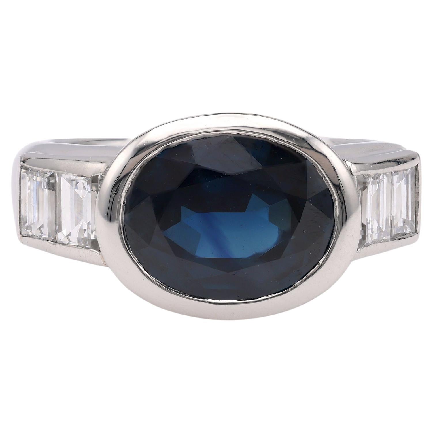 Vintage GIA 4.10 Carat Thai No Heat Sapphire Diamond Platinum Ring For Sale