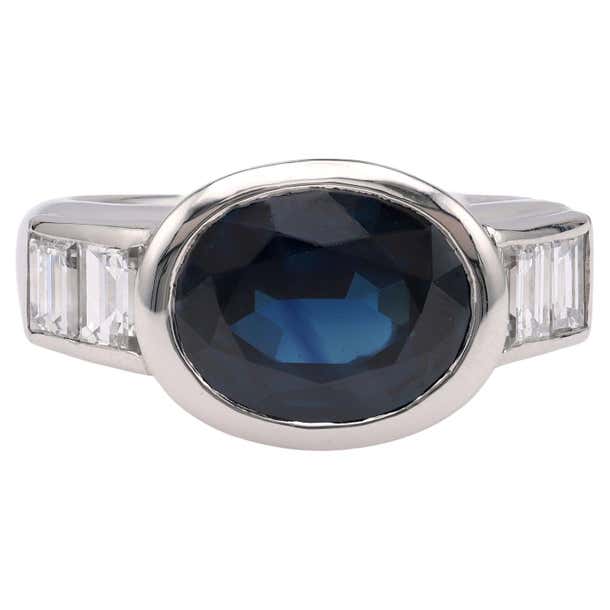 Vintage GIA 4.10 Carat Thai No Heat Sapphire Diamond Platinum Ring For ...
