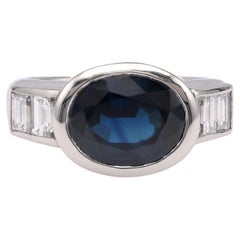 Vintage GIA 4.10 Carat Thai No Heat Sapphire Diamond Platinum Ring