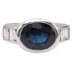 Vintage GIA 4.10 Carat Thai No Heat Sapphire Diamond Platinum Ring
