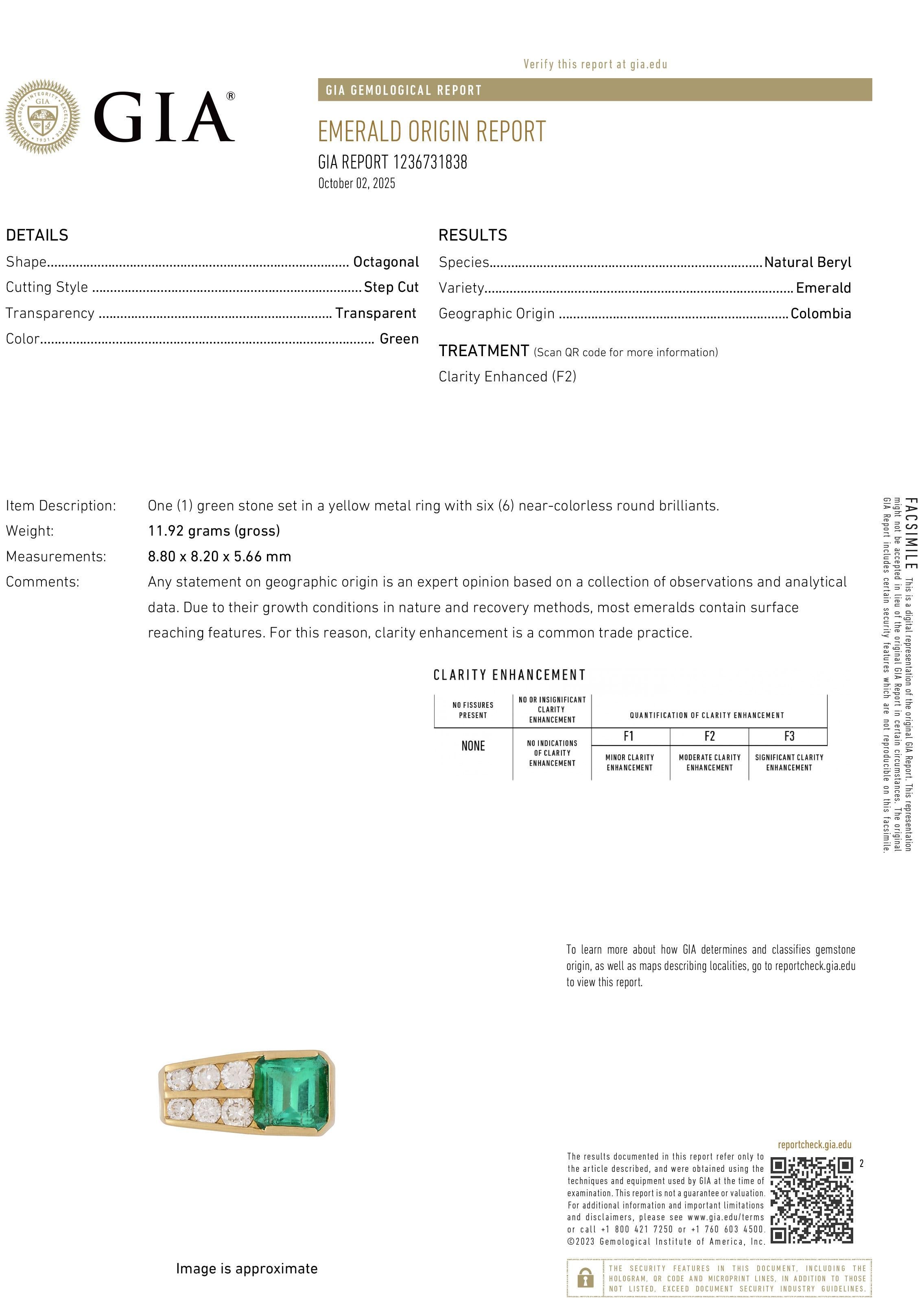 90s Glam, Meet Colombian Green - Vintage GIA 4.20ctw Natural Colombian Green Emerald Diamond 18k Yellow Gold Ring, Unisex.

We're taking cues from the decades that weren't afraid to be bold. Thank you, '80s and '90s, for not being shy! This
