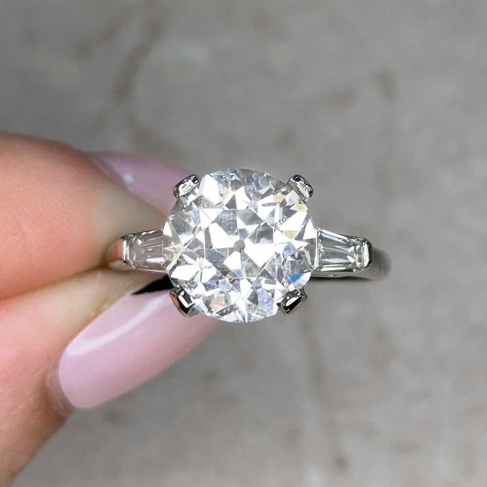 Vintage GIA 4.24ct Old European Cut Diamond Engagement Ring, 14k White Gold For Sale 5