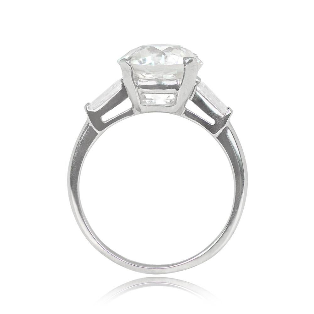 Presenting a captivating vintage engagement ring showcasing a splendid old European cut diamond securely set in prongs. GIA-certified as 4.24 carats, with K color and VS1 clarity, the center diamond exudes timeless beauty and brilliance. Gracefully