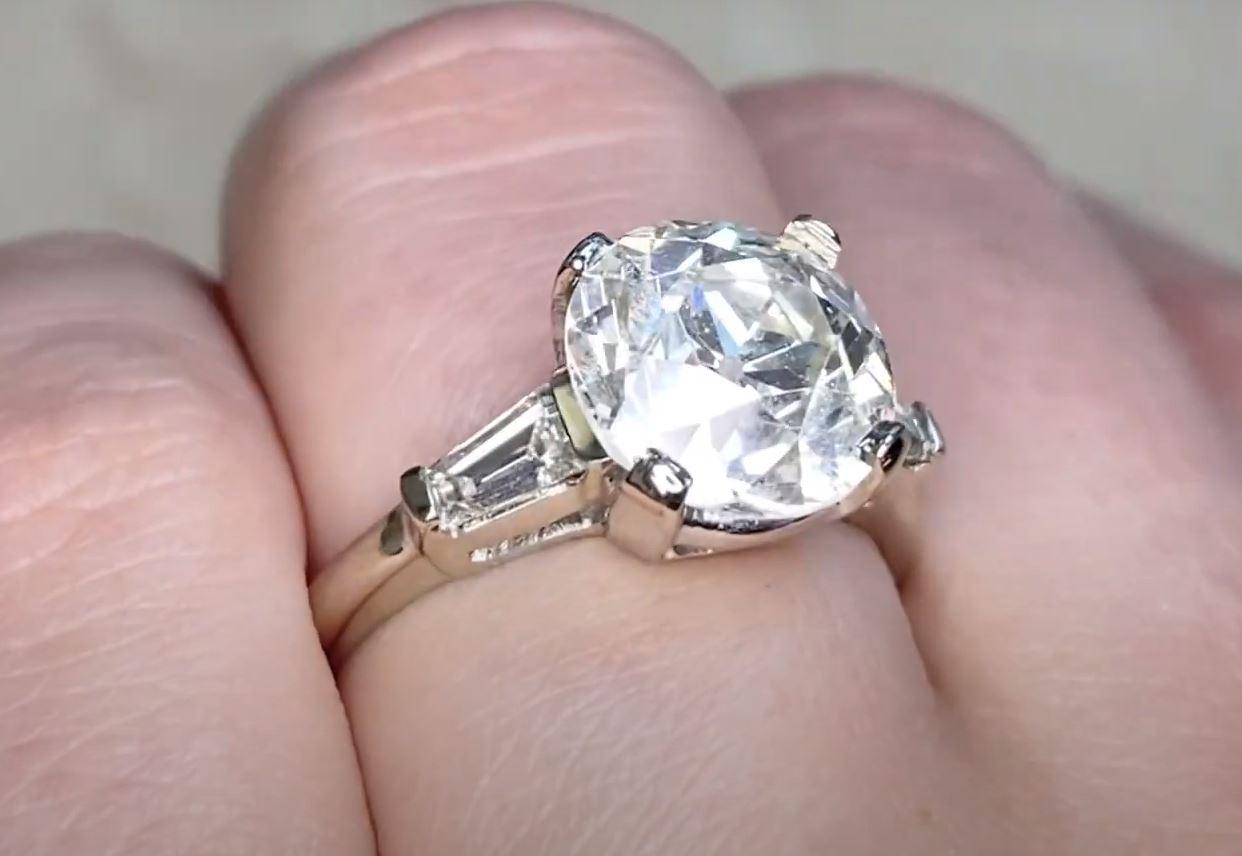 Women's Vintage GIA 4.24ct Old European Cut Diamond Engagement Ring, 14k White Gold For Sale