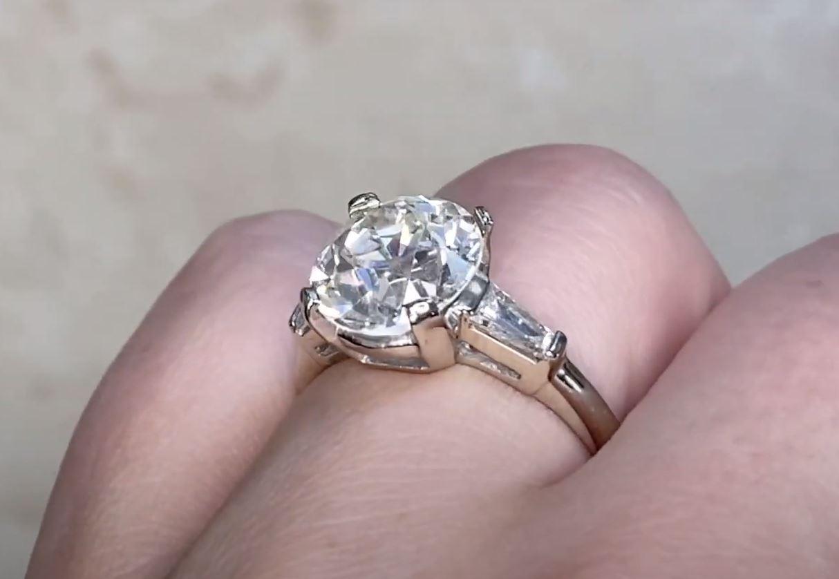 Vintage GIA 4.24ct Old European Cut Diamond Engagement Ring, 14k White Gold For Sale 1