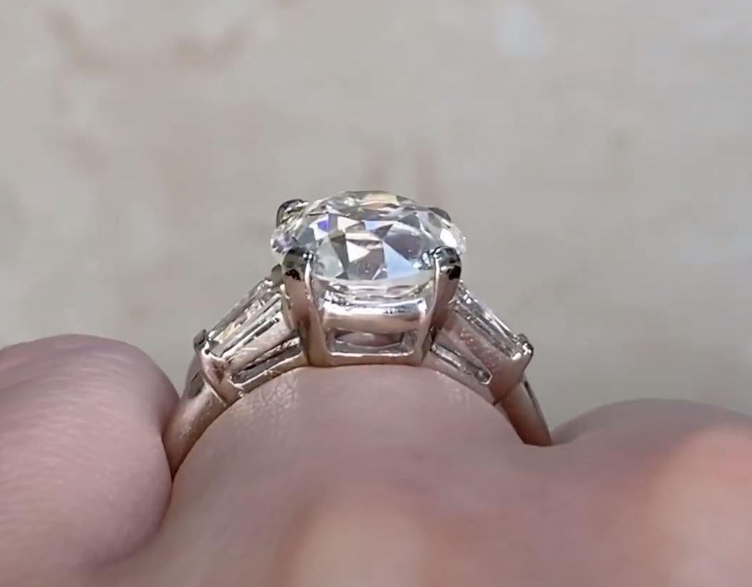 Vintage GIA 4.24ct Old European Cut Diamond Engagement Ring, 14k White Gold For Sale 2