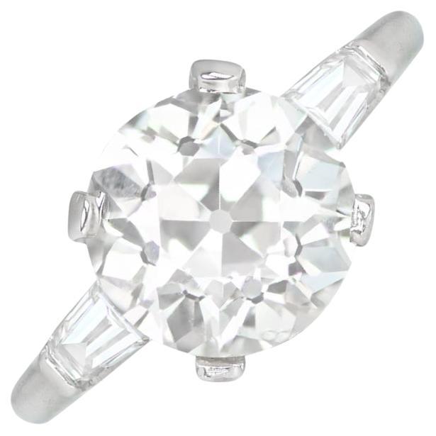 Vintage GIA 4.24ct Old European Cut Diamond Engagement Ring, 14k White Gold For Sale