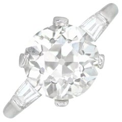 Retro GIA 4.24ct Old European Cut Diamond Engagement Ring, 14k White Gold