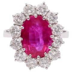 Retro GIA 4.26 Carat Ruby Diamond 18k White Gold Cluster Ring