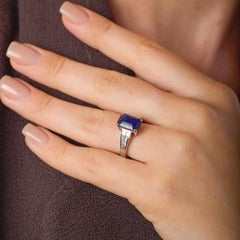 Vintage GIA 4.66 carat Ceylon sapphire diamond platinum ring