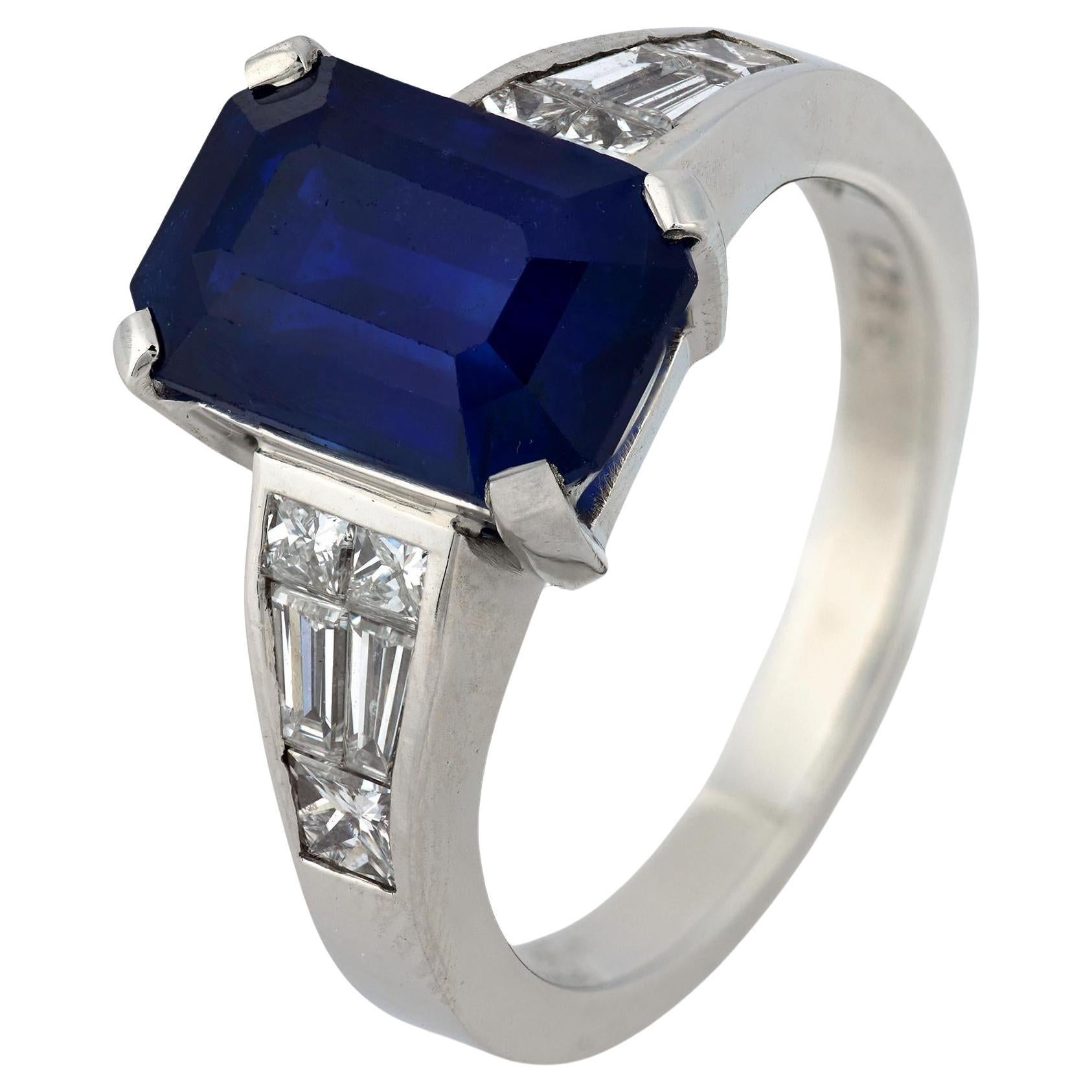 Vintage GIA 4.66 carat Ceylon sapphire diamond platinum ring