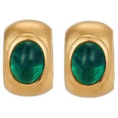 Vintage GIA 4.70 carat emerald 18k yellow gold hoop earrings