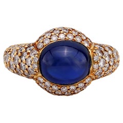 Vintage GIA 4.76 carat no heat sapphire diamond 18k yellow gold ring