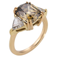 Bague de fiançailles vintage en or jaune 18 carats, sertie d'un diamant de couleur fantaisie certifié GIA de 5,01 carats