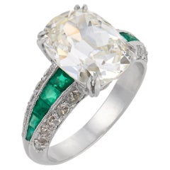 Vintage GIA 5.02 carat old mine cut diamond emerald platinum engagement ring
