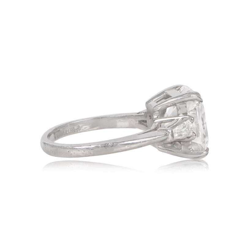 Art Deco Vintage GIA 5.02ct Asscher Cut Diamond Engagement Ring, F Color, Platinum For Sale