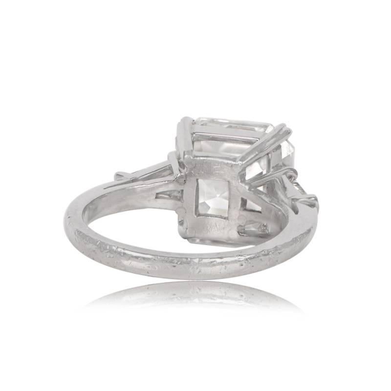 Vintage GIA 5.02ct Asscher Cut Diamond Engagement Ring, F Color, Platinum In Excellent Condition For Sale In New York, NY