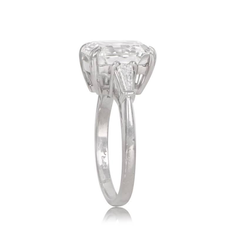Vintage GIA 5.02ct Asscher Cut Diamond Engagement Ring, F Color, Platinum For Sale 1