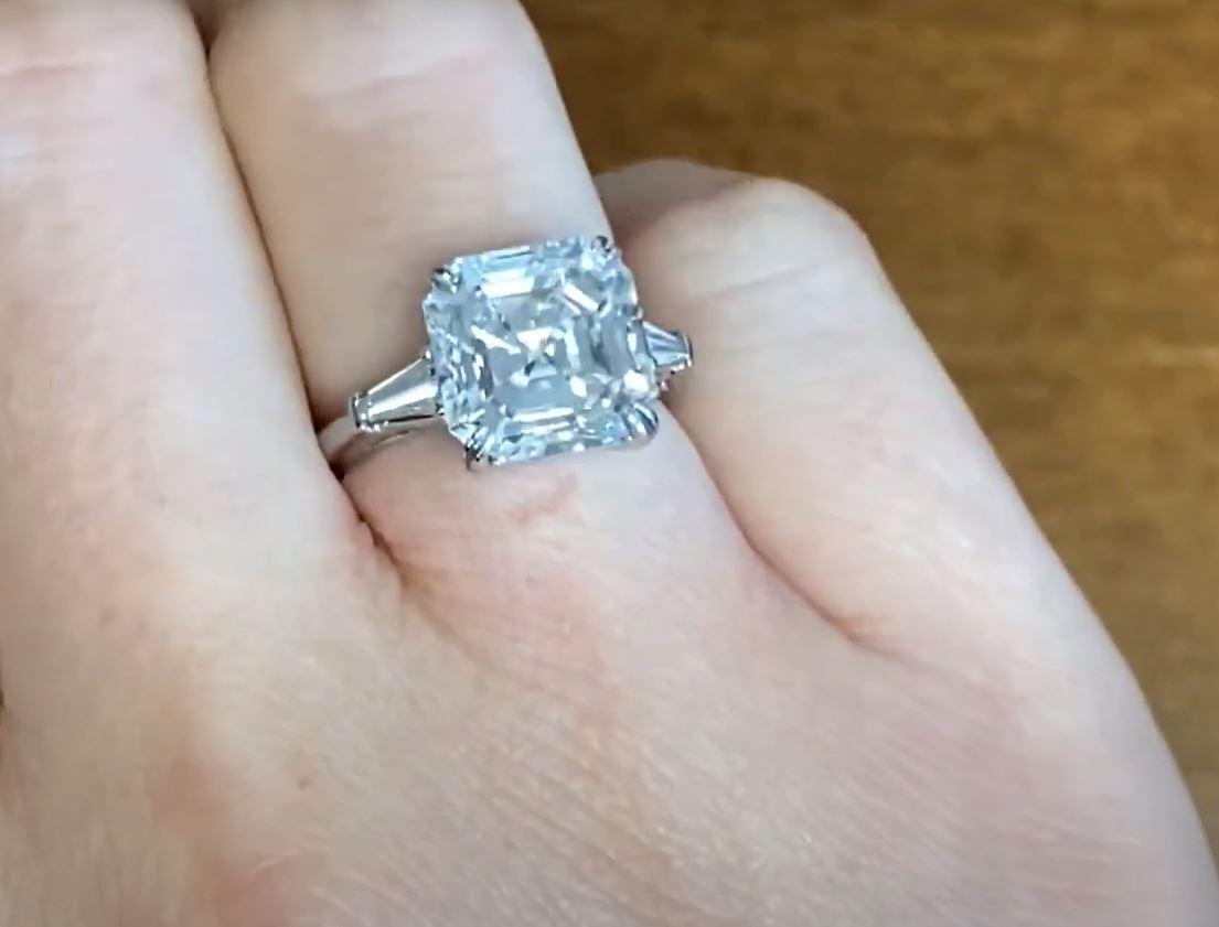 Vintage GIA 5.02ct Asscher Cut Diamond Engagement Ring, F Color, Platinum For Sale 2
