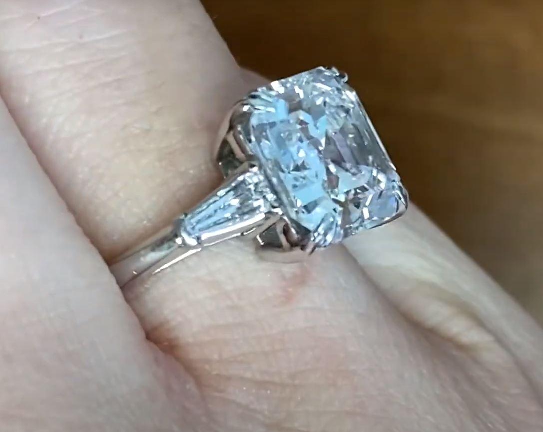 Vintage GIA 5.02ct Asscher Cut Diamond Engagement Ring, F Color, Platinum For Sale 4