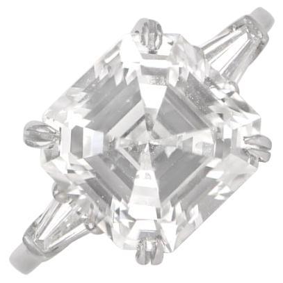 Vintage GIA 5.02ct Asscher Cut Diamond Engagement Ring, F Color, Platinum For Sale
