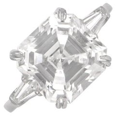Retro GIA 5.02ct Asscher Cut Diamond Engagement Ring, F Color, Platinum