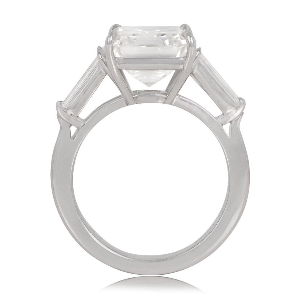 Vintage GIA 5.06ct Emerald Cut Diamond Engagement Ring, I Color, Platinum For Sale 1