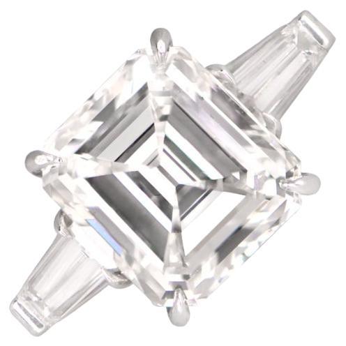Vintage GIA 5.06ct Emerald Cut Diamond Engagement Ring, I Color, Platinum For Sale