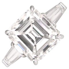 Retro GIA 5.06ct Emerald Cut Diamond Engagement Ring, I Color, Platinum