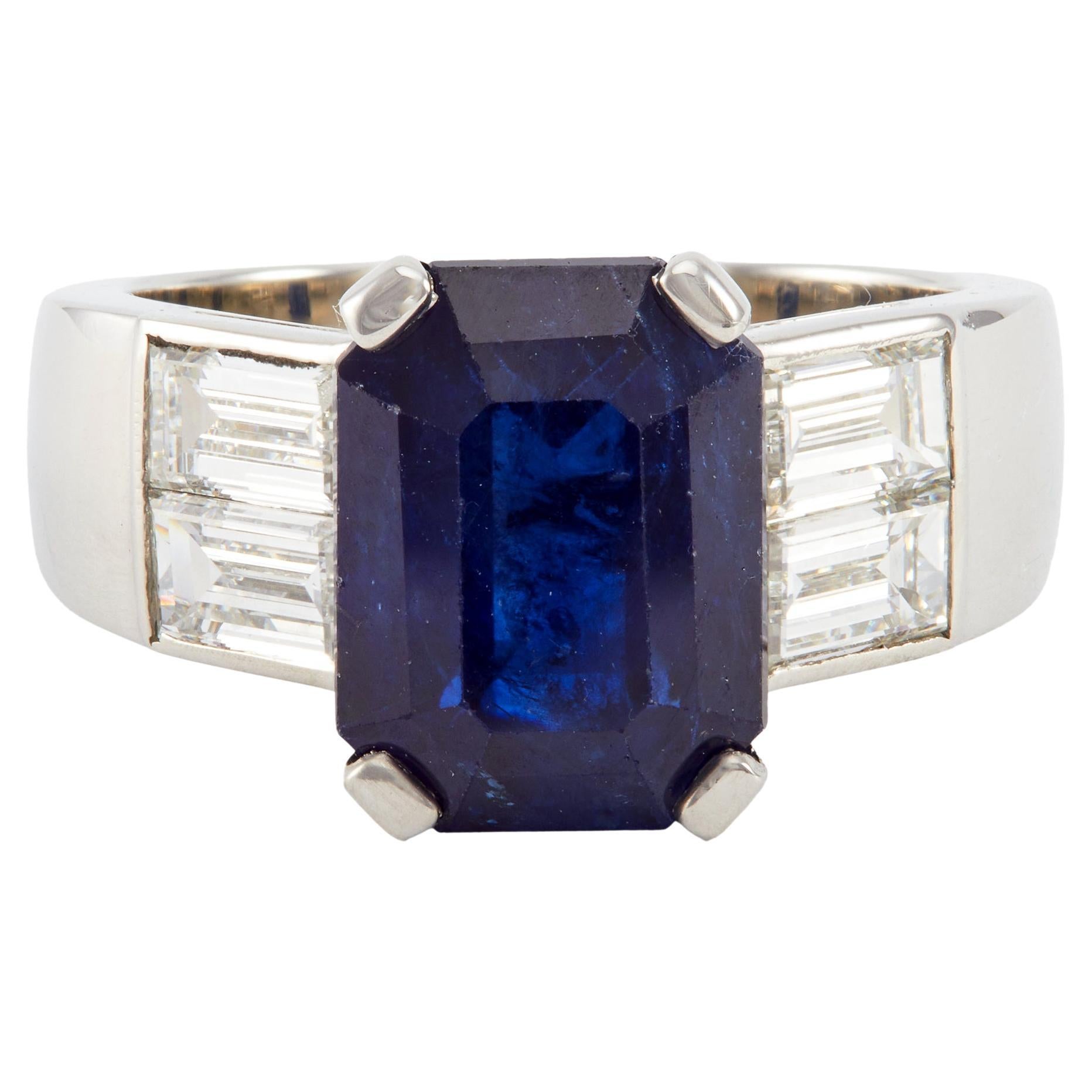 Vintage GIA 5.07 Carat Ceylon Sapphire Diamond Platinum Ring