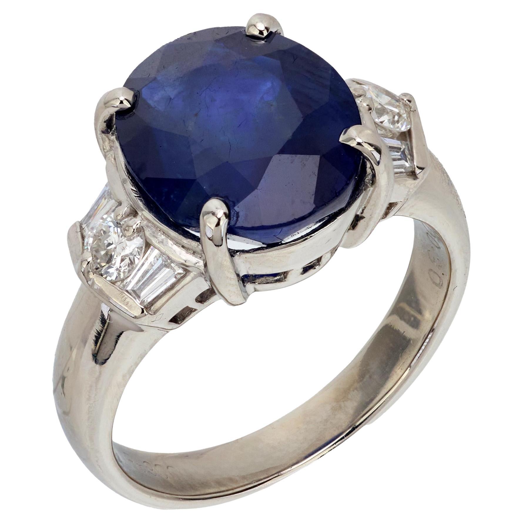 Vintage GIA 5.10 carat sapphire diamond platinum ring