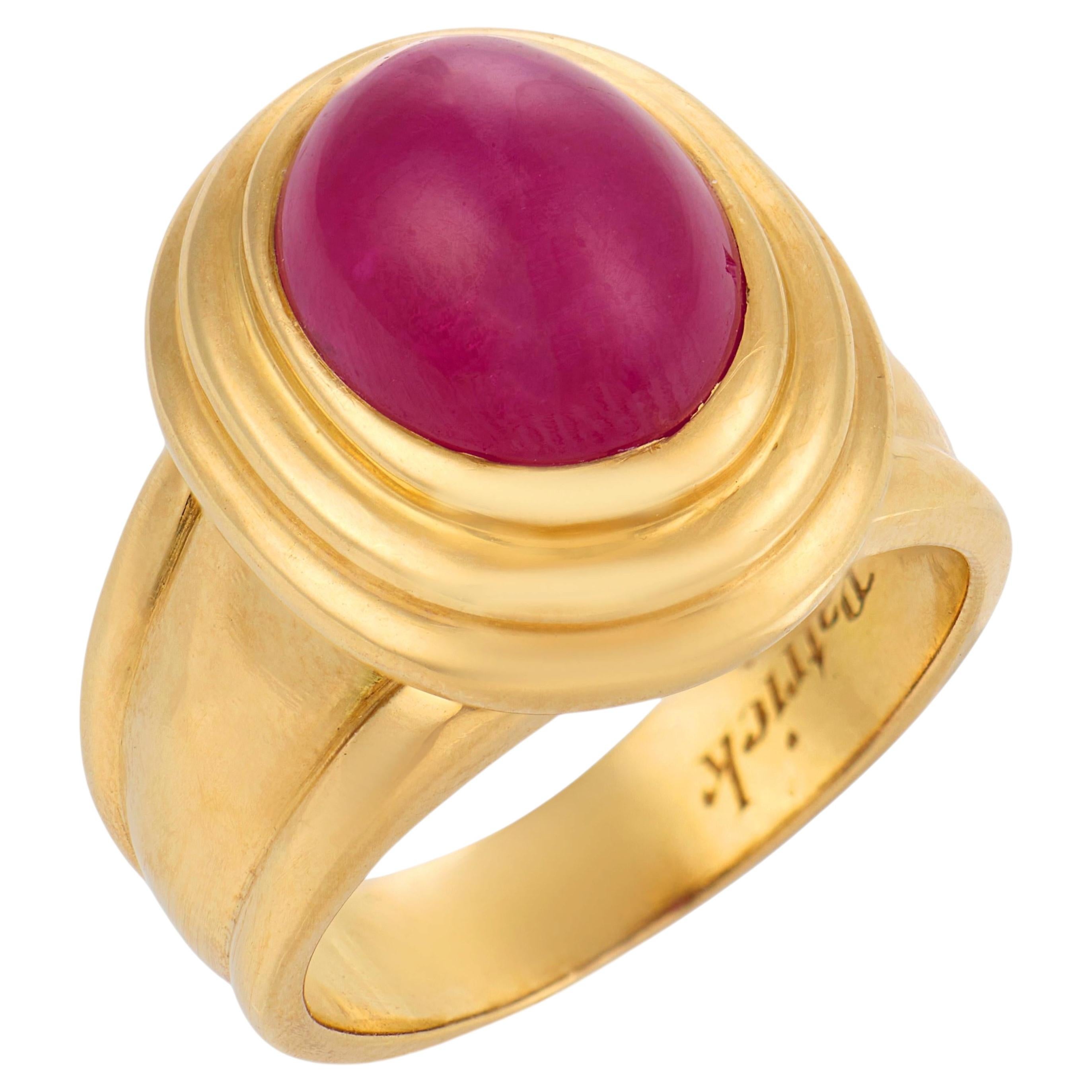 Vintage-Ring aus 18-karätigem Gelbgold mit einem Rubin im Cabochon-Schliff (5,25 Karat) mit GIA-Zertifikat