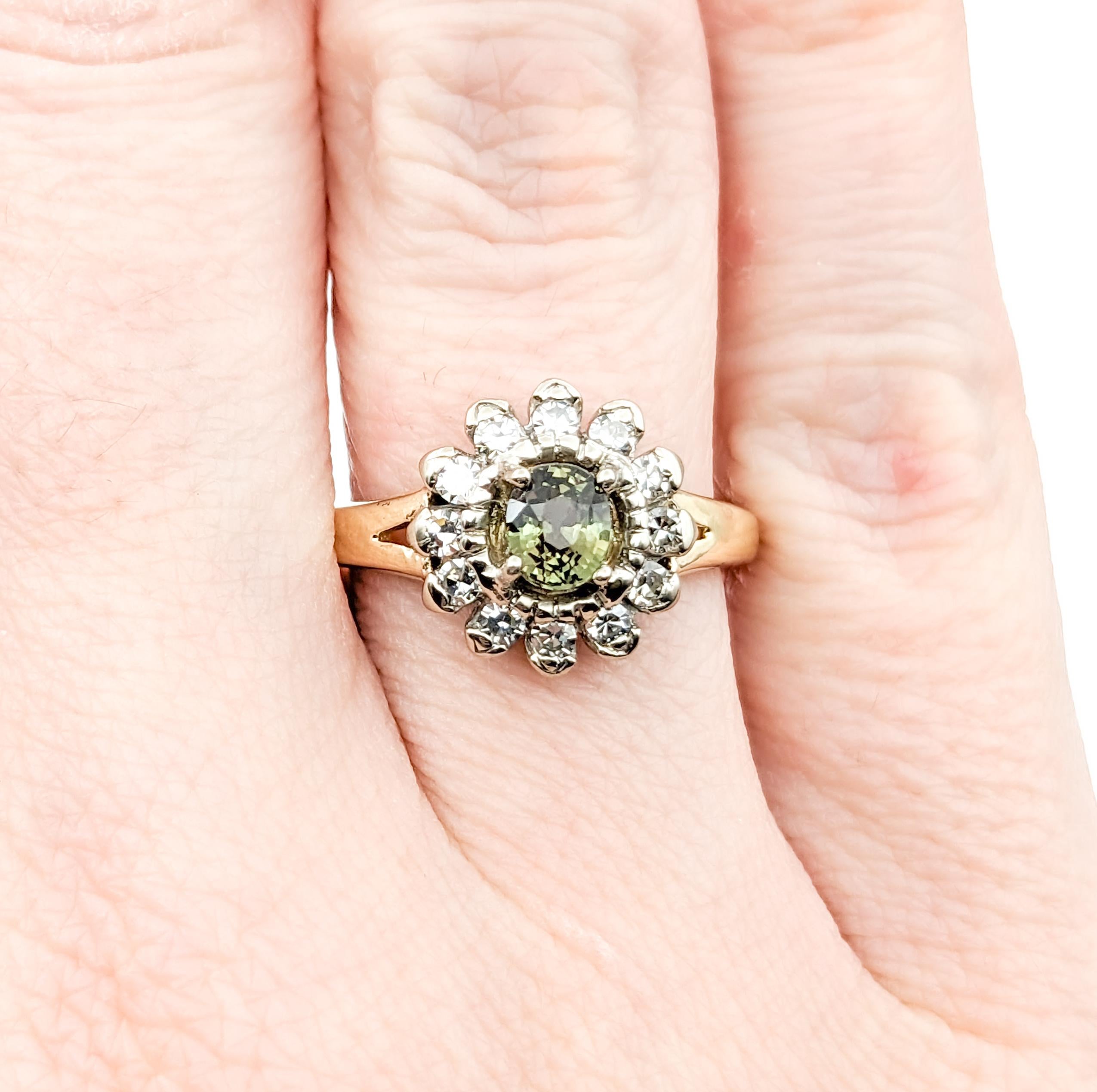 Vintage GIA .55ct Alexandrite & Diamond Ring In Yellow Gold In Excellent Condition In Bloomington, MN