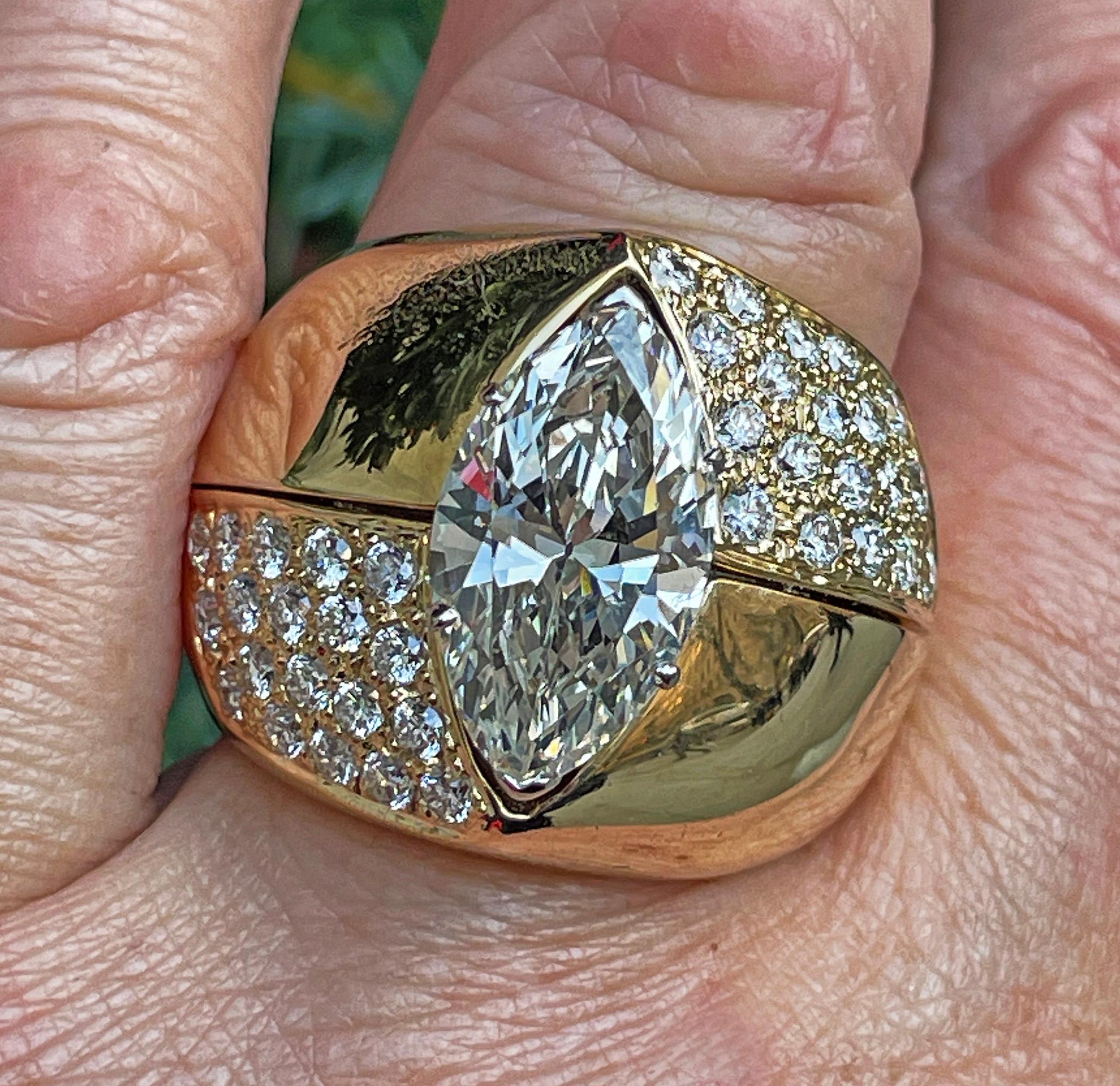 Vintage GIA 5.95ct Marquise Diamond Engagement Platinum Ring Gold Diamond Jacket For Sale 6