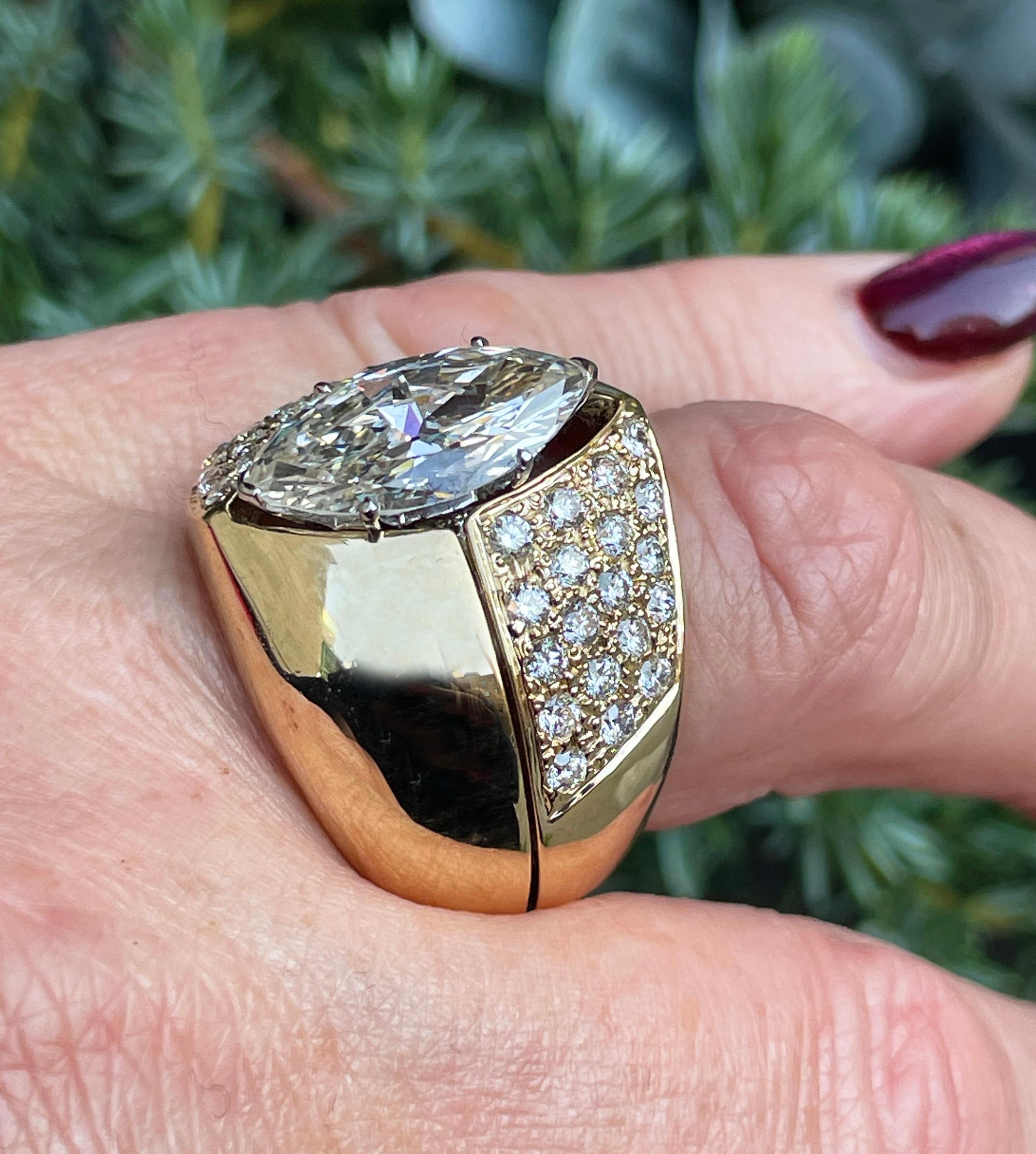 Vintage GIA 5.95ct Marquise Diamond Engagement Platinum Ring Gold Diamond Jacket For Sale 8