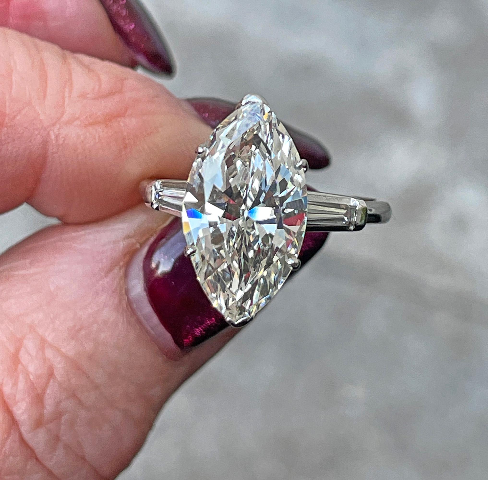 Vintage GIA 5.95ct Marquise Diamond Engagement Platinum Ring Gold Diamond Jacket For Sale 10