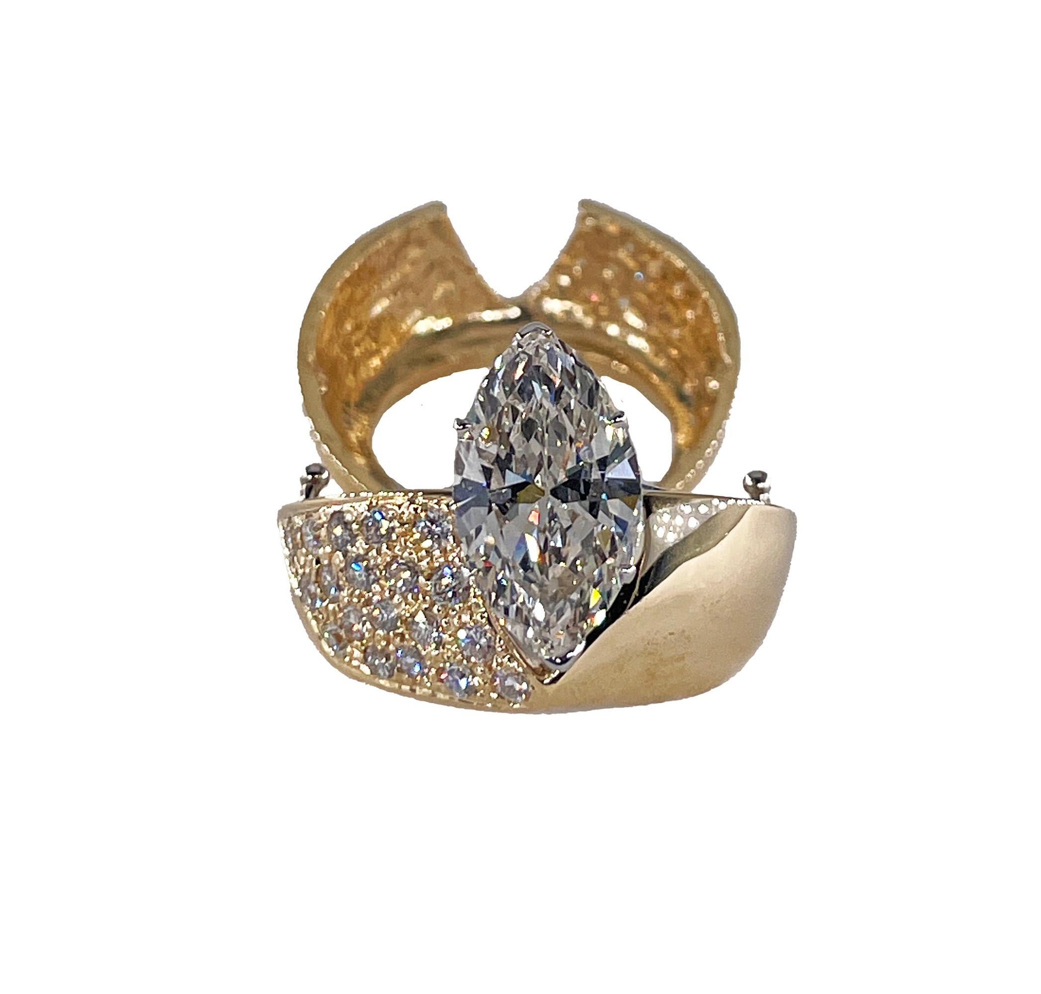 Vintage GIA 5.95ct Marquise Diamond Engagement Platinum Ring Gold Diamond Jacket en vente 14