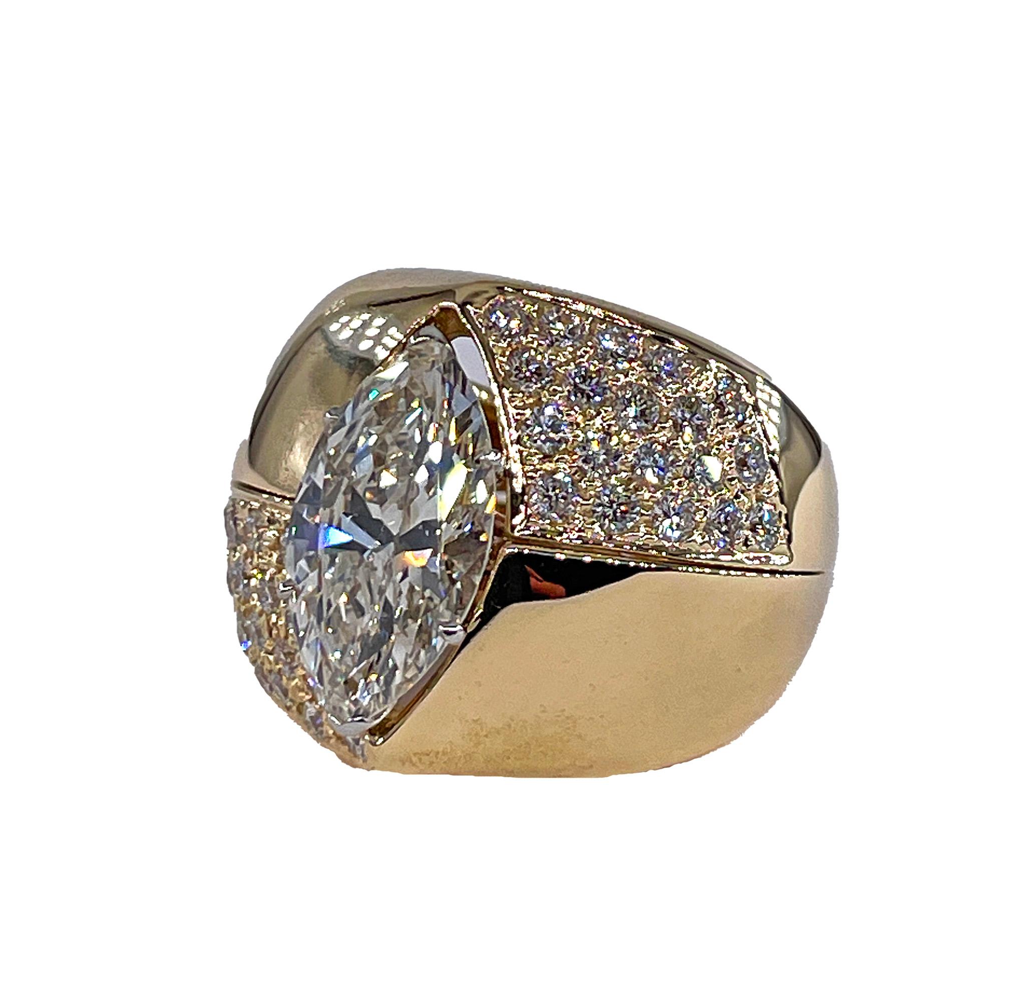 Modern Vintage GIA 5.95ct Marquise Diamond Engagement Platinum Ring Gold Diamond Jacket For Sale