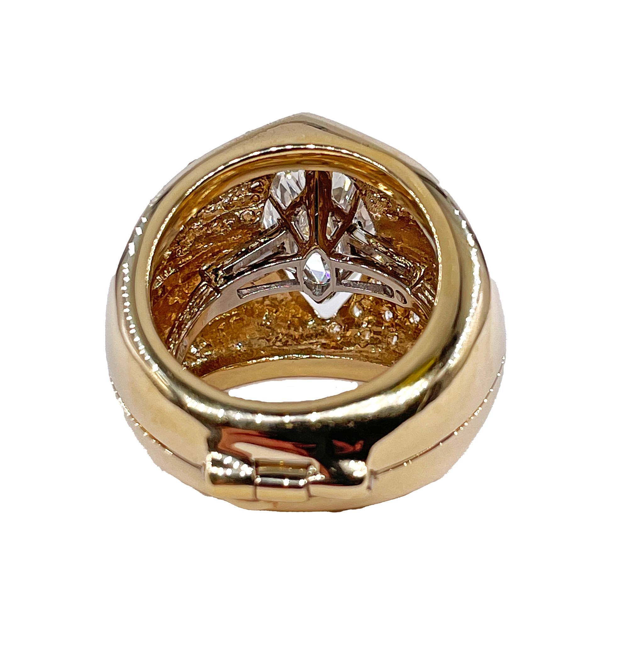 Vintage GIA 5.95ct Marquise Diamond Engagement Platinum Ring Gold Diamond Jacket Bon état - En vente à New York, NY