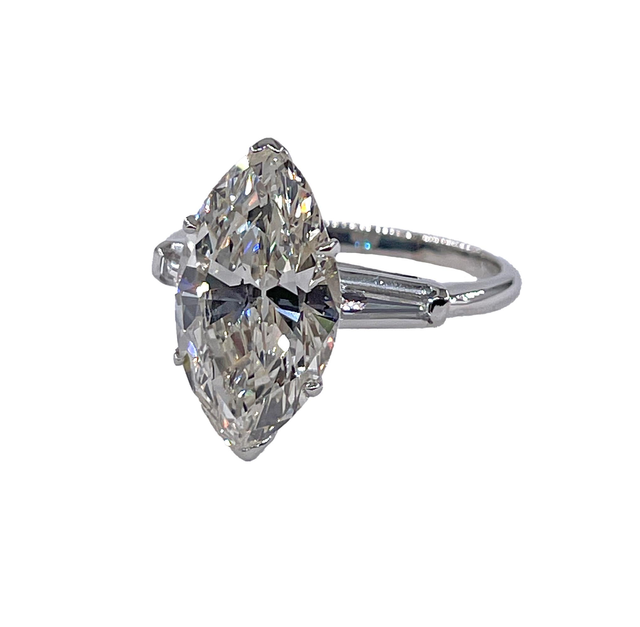 Vintage GIA 5.95ct Marquise Diamond Engagement Platinum Ring Gold Diamond Jacket For Sale 1