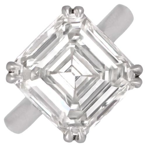 Vintage GIA 6.01ct Asscher Cut Diamond Engagement Ring, Platinum, Circa 1950 For Sale