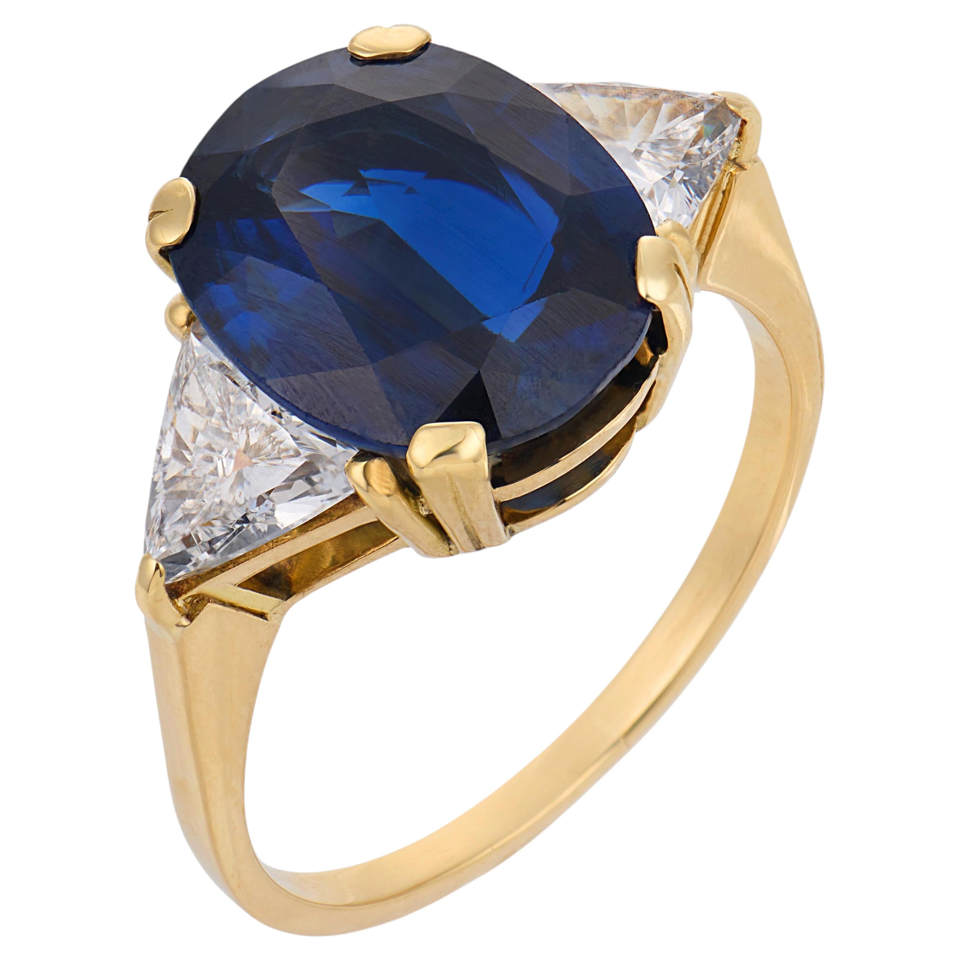 Vintage GIA 6,09 Karat keine Hitze Saphir Diamant 18k Gelbgold Ring